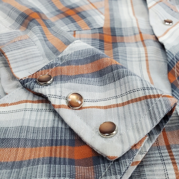 VTG 80s Champion Westerns Brown Plaid Western Pearl Snap Front Shirt Cowboy 16.5 - Picture 3 of 15